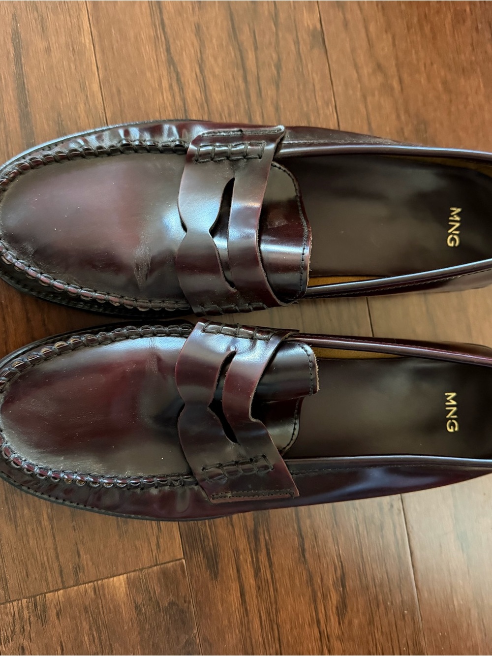 Mango Men's Penny Loafers in Deep Burgundy Leather